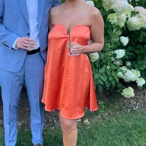 Vici Orange Strapless Midi Dress